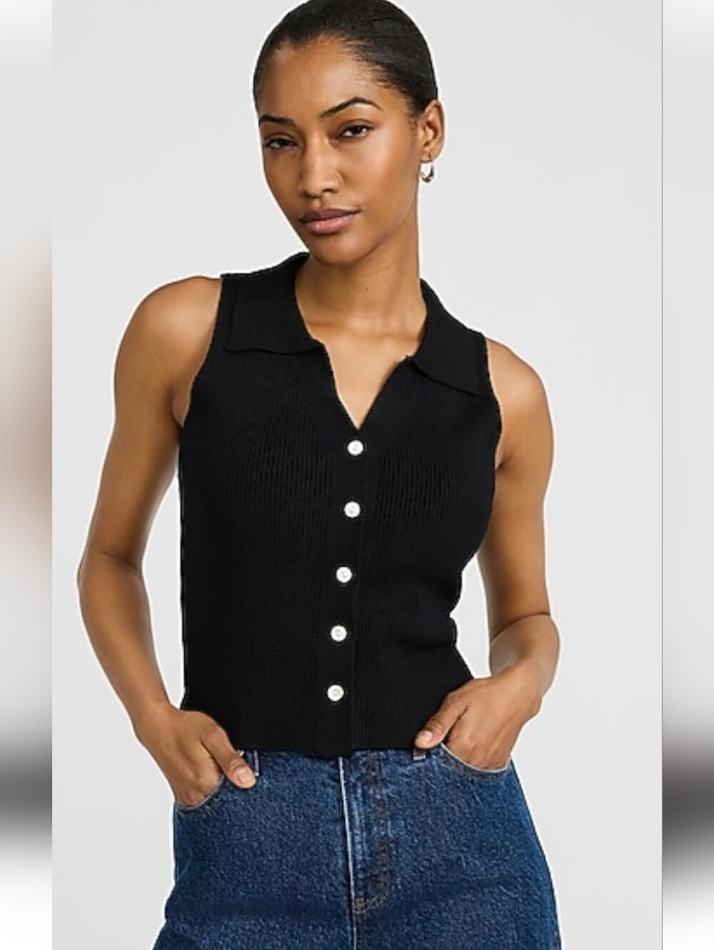 Express Ribbed Collared Button Front Sweater Vest